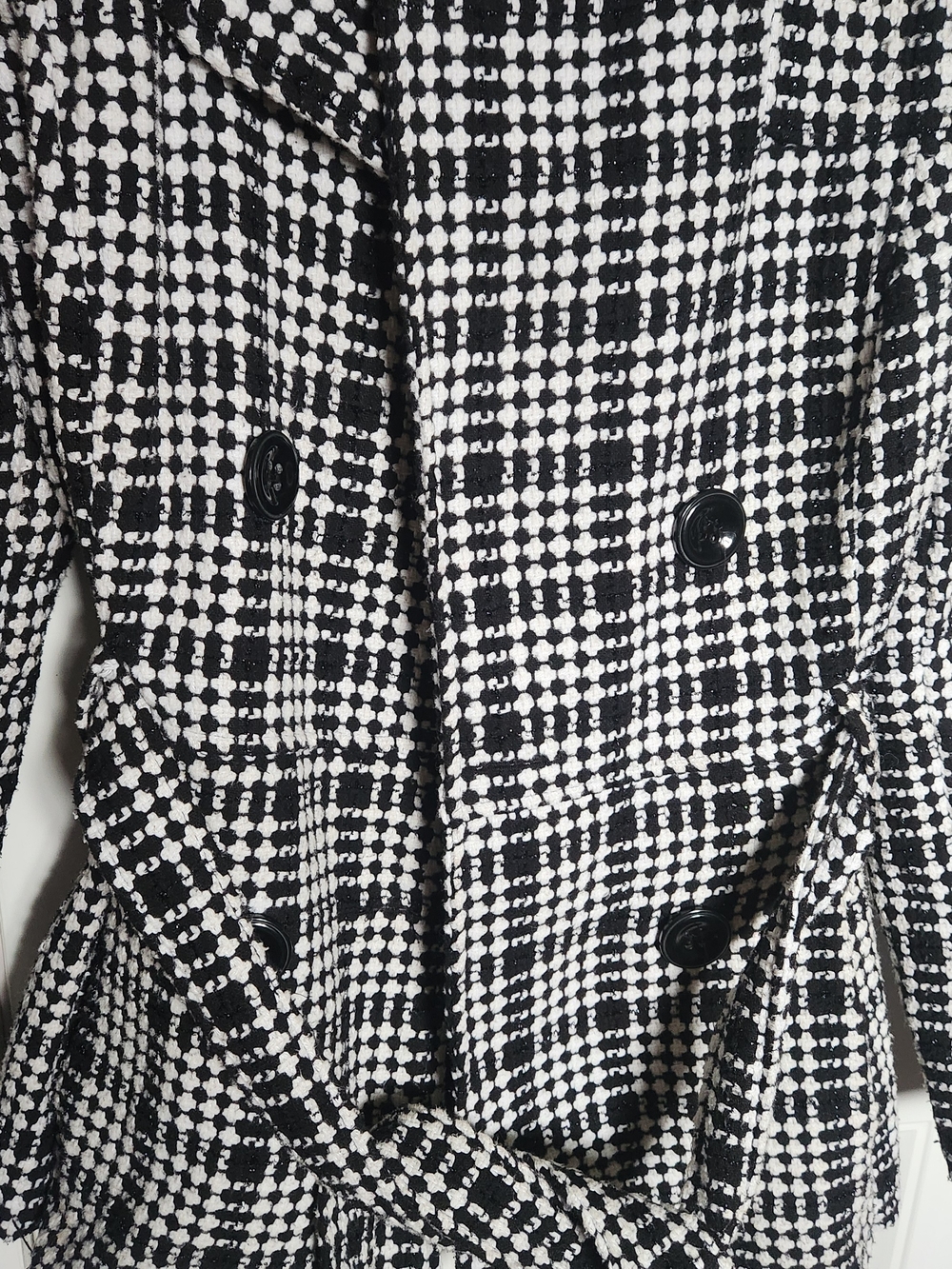 Black & White Houndstooth Plaid Tie-Waist Coat Rampage Women's Coat Size Small - Picture 5 of 13